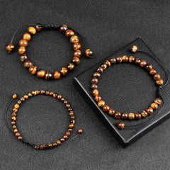 Natural Tiger Eye Stone Bracelet 4 6 8mm Round Beads Braided