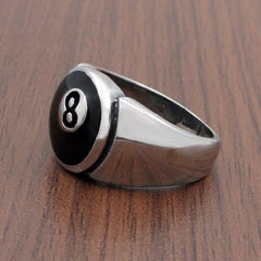 Stainless Steel Number Black 8 Eight Pool Billiard Ball Gear Ring