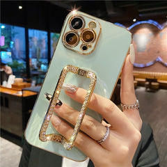 3D Crystal Square Holder Gold Plating Phone Case For iphone