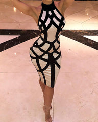 BW Abstrax Halter Bandage Backless Bodycon mini Dress