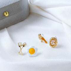 Fashion Asymmetric Knife Fork Poached Egg Bird Nest Stud Earrings for Women Girls Party Wedding Jewelry Gift 1 Pair