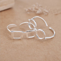 Fashion Glasses Frames Ring Simple Silver Color