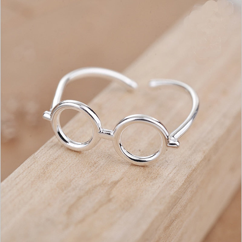 Fashion Glasses Frames Ring Simple Silver Color