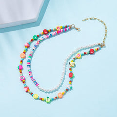 Lost Lady New Fashion Letter Rice Bead Multilayer Ladies Necklace Same Model Birthday Gift Alloy Jewelry Wholesale Direct Sales