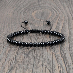 Beaded Bracelet Handmade 4 6 8mm Natural Stone Shiny Black Onyx Beads Bracelets