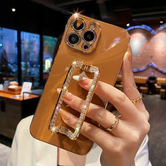 3D Crystal Square Holder Gold Plating Phone Case For iphone