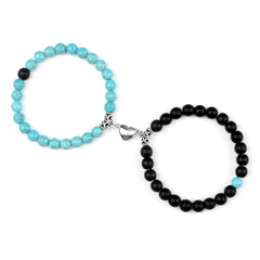 2pcs/set Natural Stone Beads Bracelet for Lovers Heart Magnet Attraction