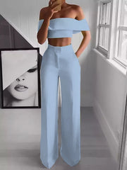 Summer White Black 2 Piece Set Women Clothing Wide Leg Pants Suits Sexy Cropped Top + Long Trousers Fashion Woman Tracksuits