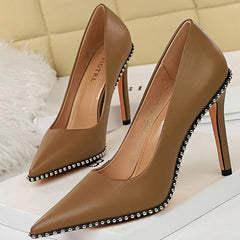 Rivet Pumps High Heels Stiletto Pu Leather Heels