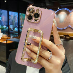 3D Crystal Square Holder Gold Plating Phone Case For iphone