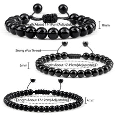 Beaded Bracelet Handmade 4 6 8mm Natural Stone Shiny Black Onyx Beads Bracelets