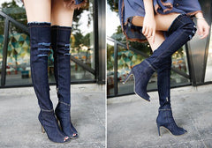 Boots High Heels Peep Toe Over The Knee Boots Tight High Stiletto