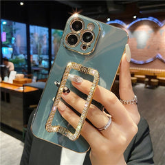 3D Crystal Square Holder Gold Plating Phone Case For iphone