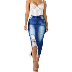 Fashion Women Skirt High Waist Ripped Split Denim Distressed Jeans Body con Long Skirt suitable for Daily Life юбка
