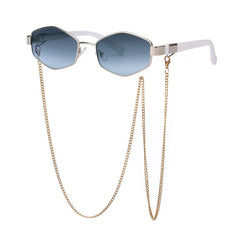 Retro Polygon Sunglasses with Glasses Chain