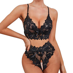 2022 Lace Brassiere Bandage Fashion Sexy Bra Set Women Lingerie 2022 Solid Color Bras Push Up Women Underwear Set Black