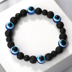 Blue Evil Eye Beaded Bracelets Natural Cat Eye Stone