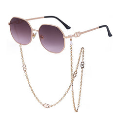 Retro Polygon Sunglasses with Glasses Chain