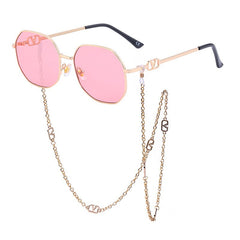 Retro Polygon Sunglasses with Glasses Chain