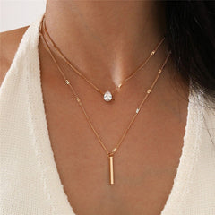 Simple Crystal Geometric Gold Color Pendant Necklace Set for Women Charms Fashion Square Rhinestone Female Vintage Jewelry 2022