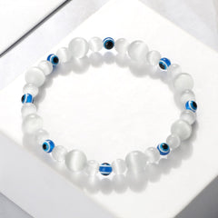 Blue Evil Eye Beaded Bracelets Natural Cat Eye Stone