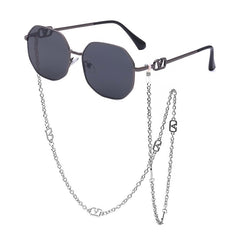 Retro Polygon Sunglasses with Glasses Chain