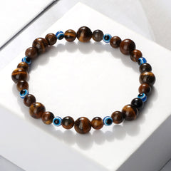 Blue Evil Eye Beaded Bracelets Natural Cat Eye Stone