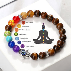 7 Chakra Bracelets Men Natural Tiger Eye Stone Lava Onyx Agates Beads Bracelet