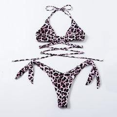 Sexy Leopard Split 2 Piece with Lace Thong Bikini