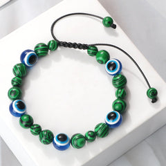 Blue Evil Eye Beaded Bracelets Natural Cat Eye Stone