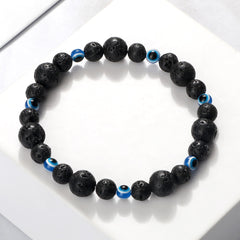 Blue Evil Eye Beaded Bracelets Natural Cat Eye Stone