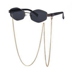 Retro Polygon Sunglasses with Glasses Chain