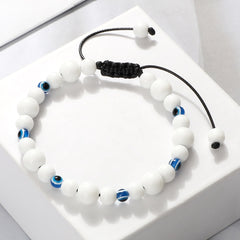 Blue Evil Eye Beaded Bracelets Natural Cat Eye Stone