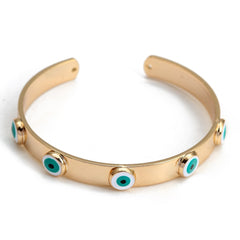 Lucky Eye Turkish Blue Evil Eye Bangle Copper Adjustable Fatima Hand Charm Cuff Bracelet