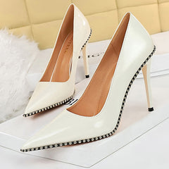 Rivet Pumps High Heels Stiletto Pu Leather Heels