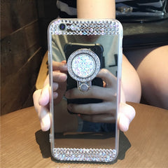 Glitter Diamond 360 Rotation Ring Stand TPU Mirror Rhinestone case for iphone