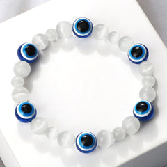 Blue Evil Eye Beaded Bracelets Natural Cat Eye Stone