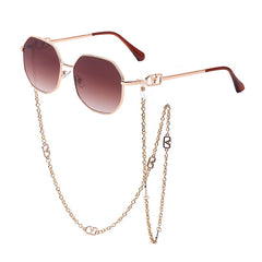 Retro Polygon Sunglasses with Glasses Chain