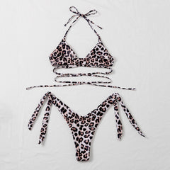 Sexy Leopard Split 2 Piece with Lace Thong Bikini