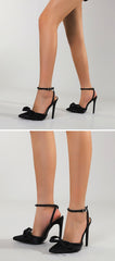 Silk Pumps Woman Ankle Buckle Strap Pointed Toe High Heel Sandal Shoes