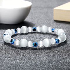 Blue Evil Eye Beaded Bracelets Natural Cat Eye Stone