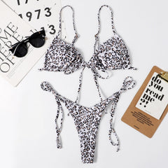 Sexy Leopard Split 2 Piece with Lace Thong Bikini