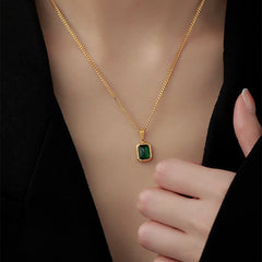 Square Green Zircon Pendant Necklace