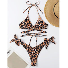 Sexy Leopard Split 2 Piece with Lace Thong Bikini