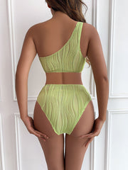 Rib One Shoulder Swimwear One Piece Swimsuit High Waist Bathing Suit Cut-out Beachwear