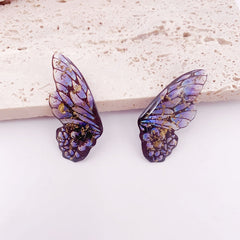 Fairy Gradient Blue Color Resin Butterfly Wings Drop Dangle Earrings