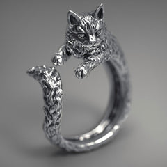 Thai Silver Plated Retro Black Cat Ring
