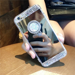 Glitter Diamond 360 Rotation Ring Stand TPU Mirror Rhinestone case for iphone