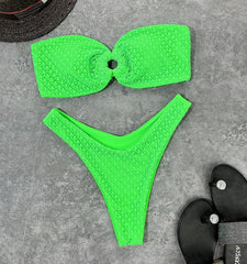 Bandeau Bikini Set Thong Strapless Bathing Suit