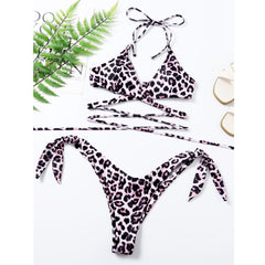 Sexy Leopard Split 2 Piece with Lace Thong Bikini